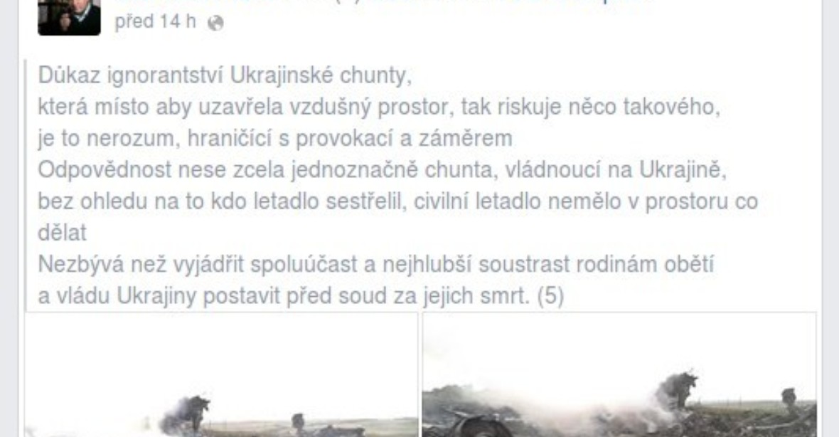 Huml zase sdílel: Za sestřelené letadlo může ukrajinská chunta