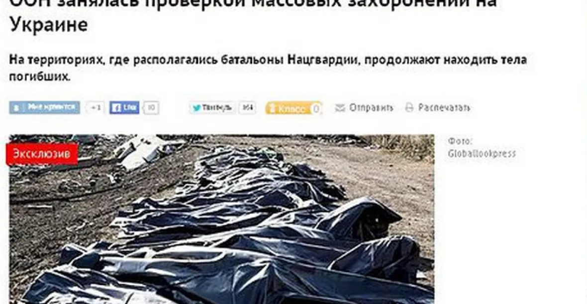 Oběti masových hrobů: ruská TV ukázala mrtvé ze sestřeleného letadla