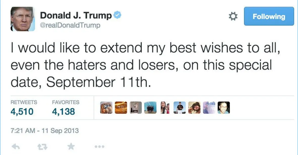Trump smazal svůj ‚divný‘ tweet k výročí 11. září