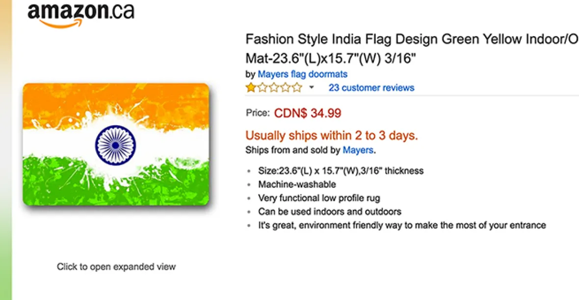 Indii rozčilily rohožky v podobě indické vlajky na Amazonu