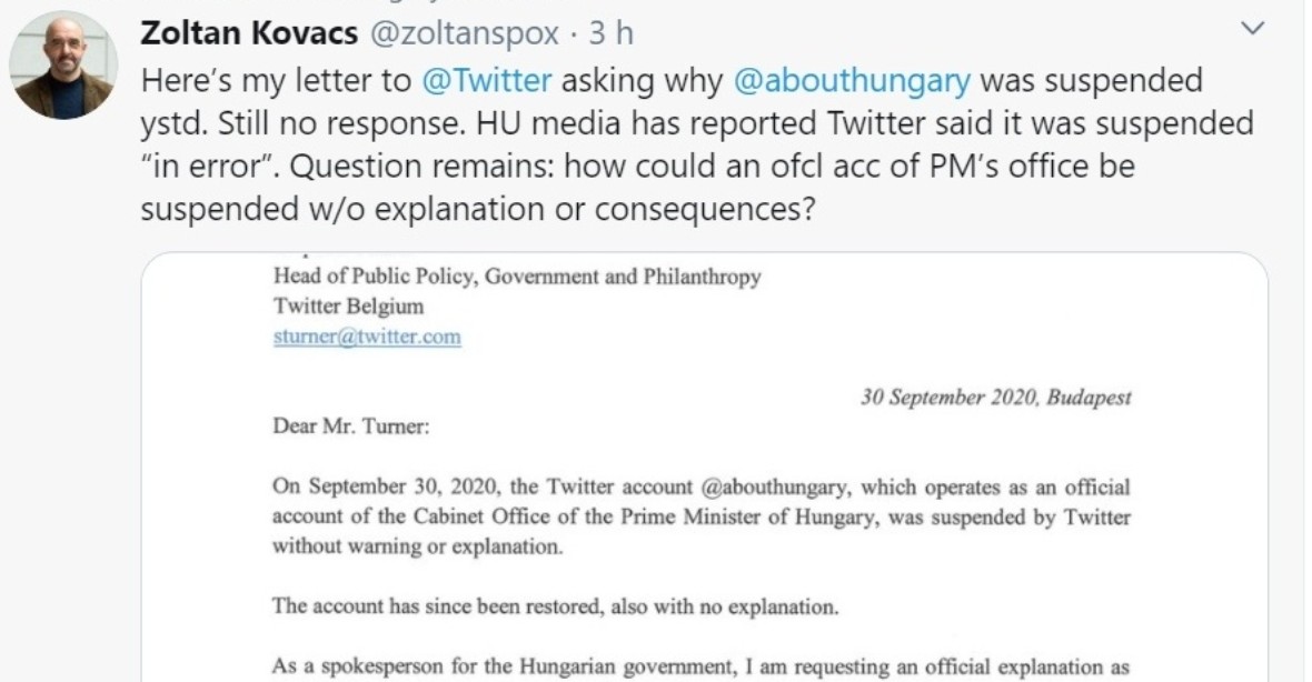 Twitter bez vysvětlení pozastavil účet maďarské vlády