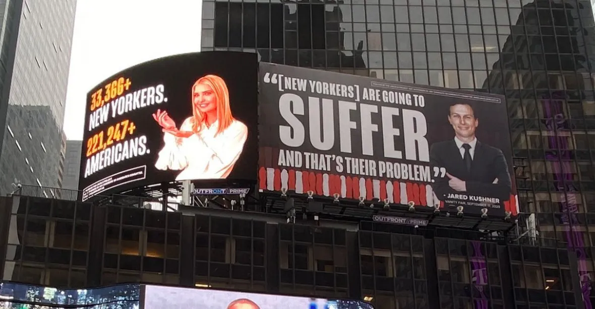 Ivanka Trumpová a Jared Kusner chtějí žalovat Lincoln Project kvůli billboardům na Times Square
