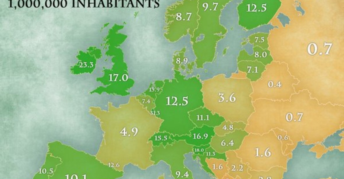 Vegetariánská mapa Evropy. Česko patří překvapivě k Západu