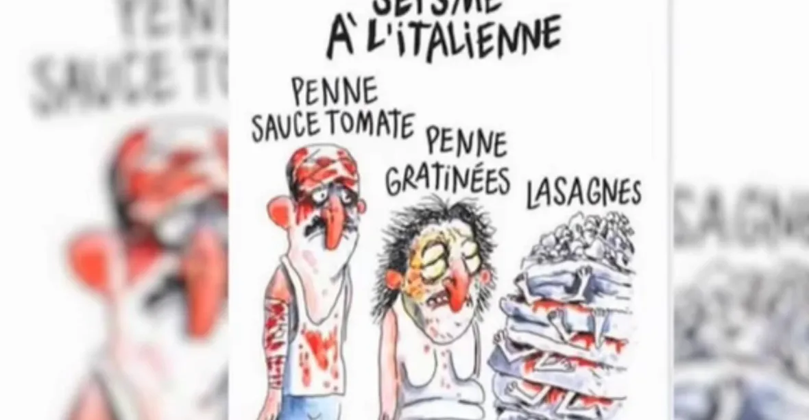 Humor Charlie Hebdo. Krev jako omáčka, oběti zemětřesení jako lasagne