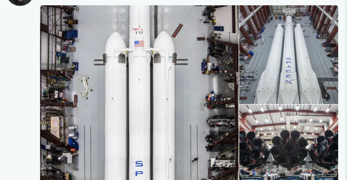 Musk zveřejnil fotky nové rakety Falcon Heavy na mysu Canaveral