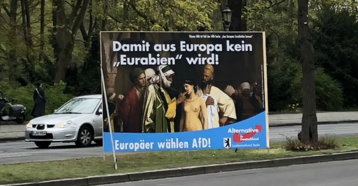 Evropo, nenech se zotročit Araby! AfD využívá k volební kampani do EP slavný orientální obraz