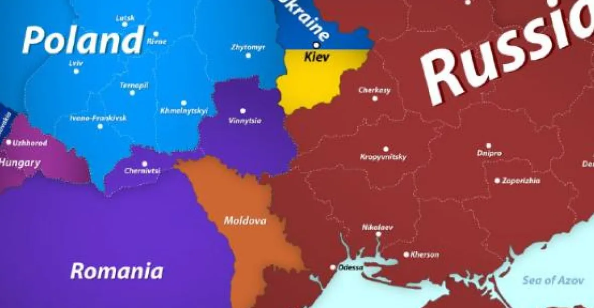 Medveděv zveřejnil novou mapu Ukrajiny. Zůstane jen okolí Kyjeva, zbytek připadne hlavně Rusku a Polsku