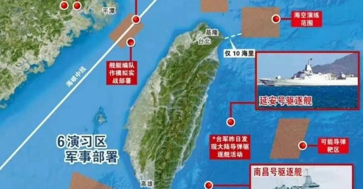 „Arogantní manévry.“ Čínské lodě a letadla dál simulují útok na Tchaj-wan