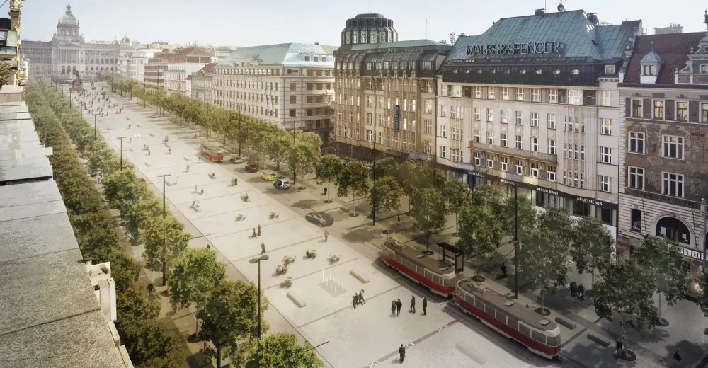 Na Václavské náměstí se vrátí tramvaje a kolonáda. Rekonstrukce začne v červnu